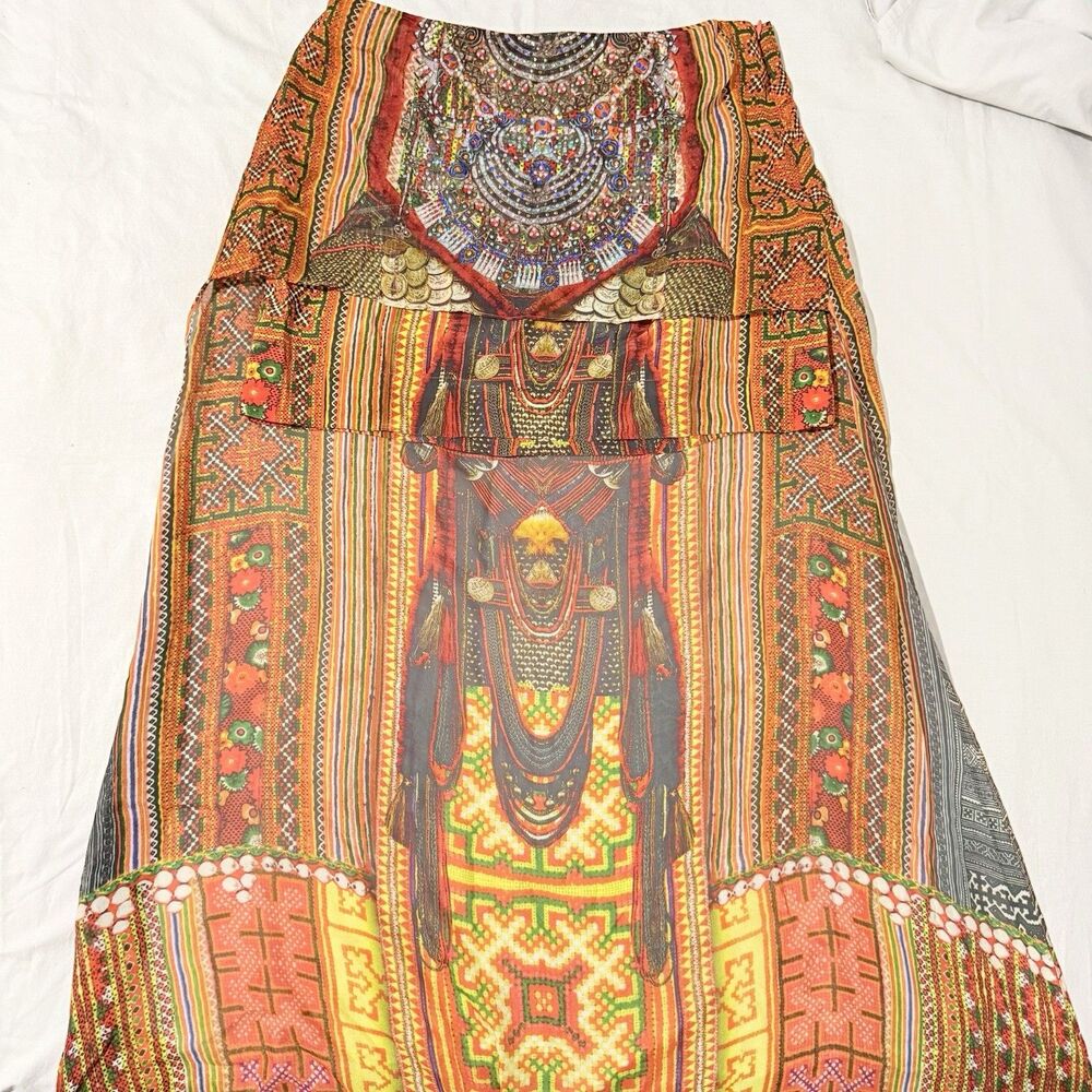Camilla Silk Skirt Womens Multicolor Double Layer Rhinestone Size 2